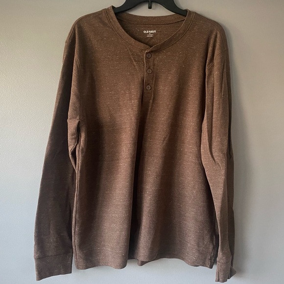 Old Navy Brown Thermal Quarter Button Long Sleeve - Men’s XL - Picture 1 of 3